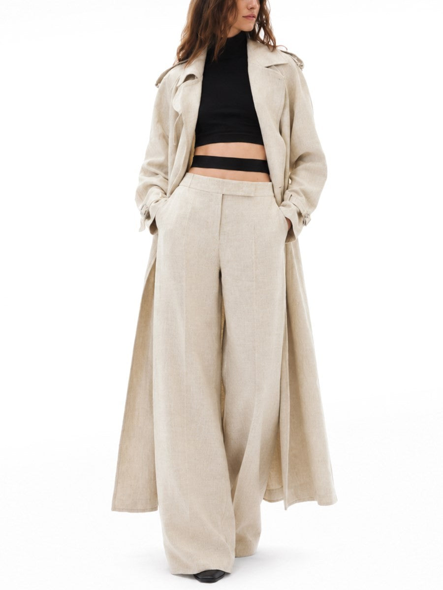 Max Mara Women's Spolverino Doppiopetto in Drill DI Puro Lino Beige