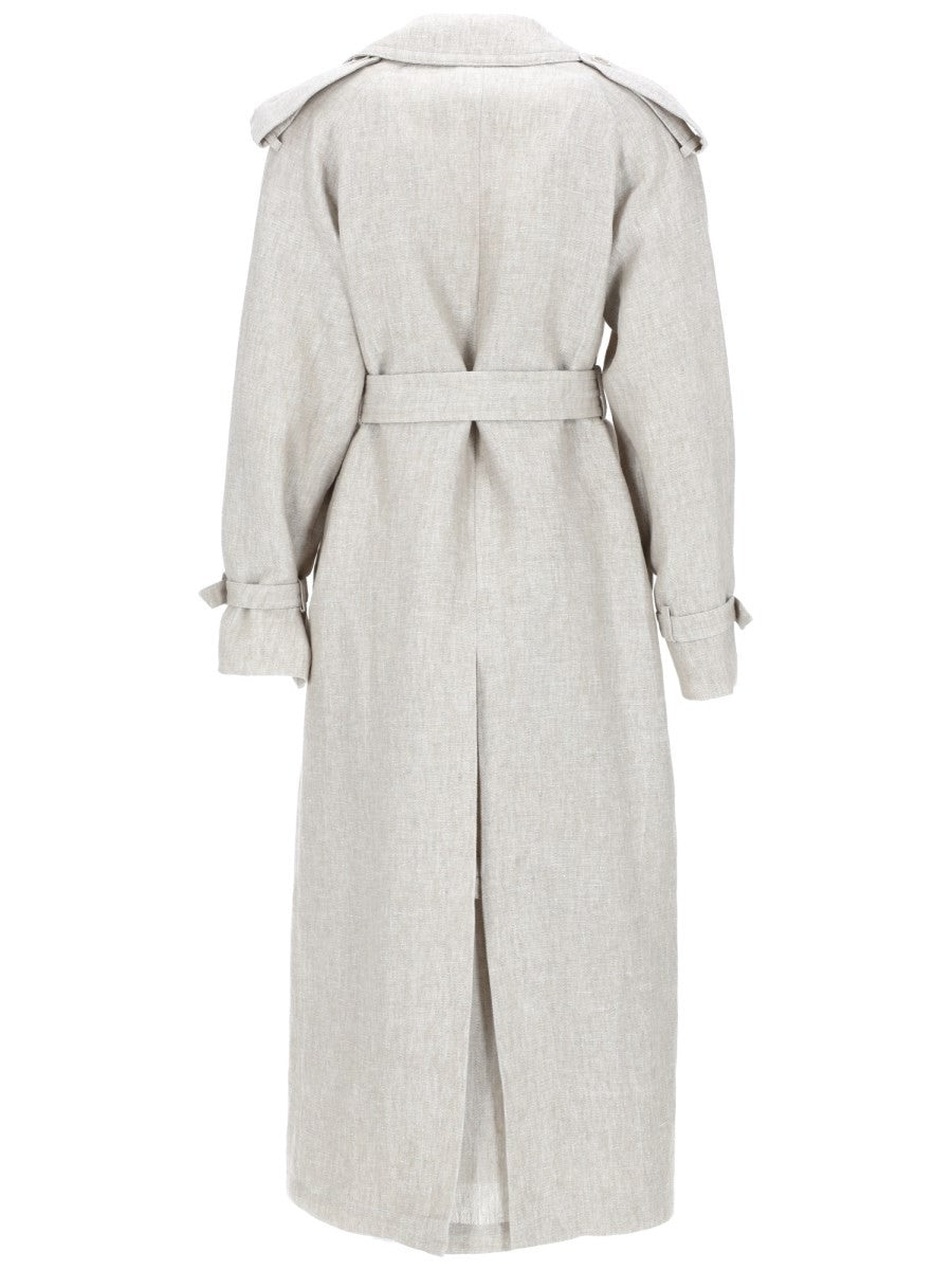 Max Mara Women's Spolverino Doppiopetto in Drill DI Puro Lino Beige