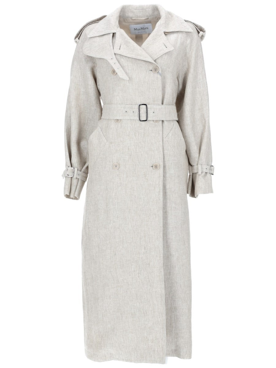 Max Mara Women's Spolverino Doppiopetto in Drill DI Puro Lino Beige