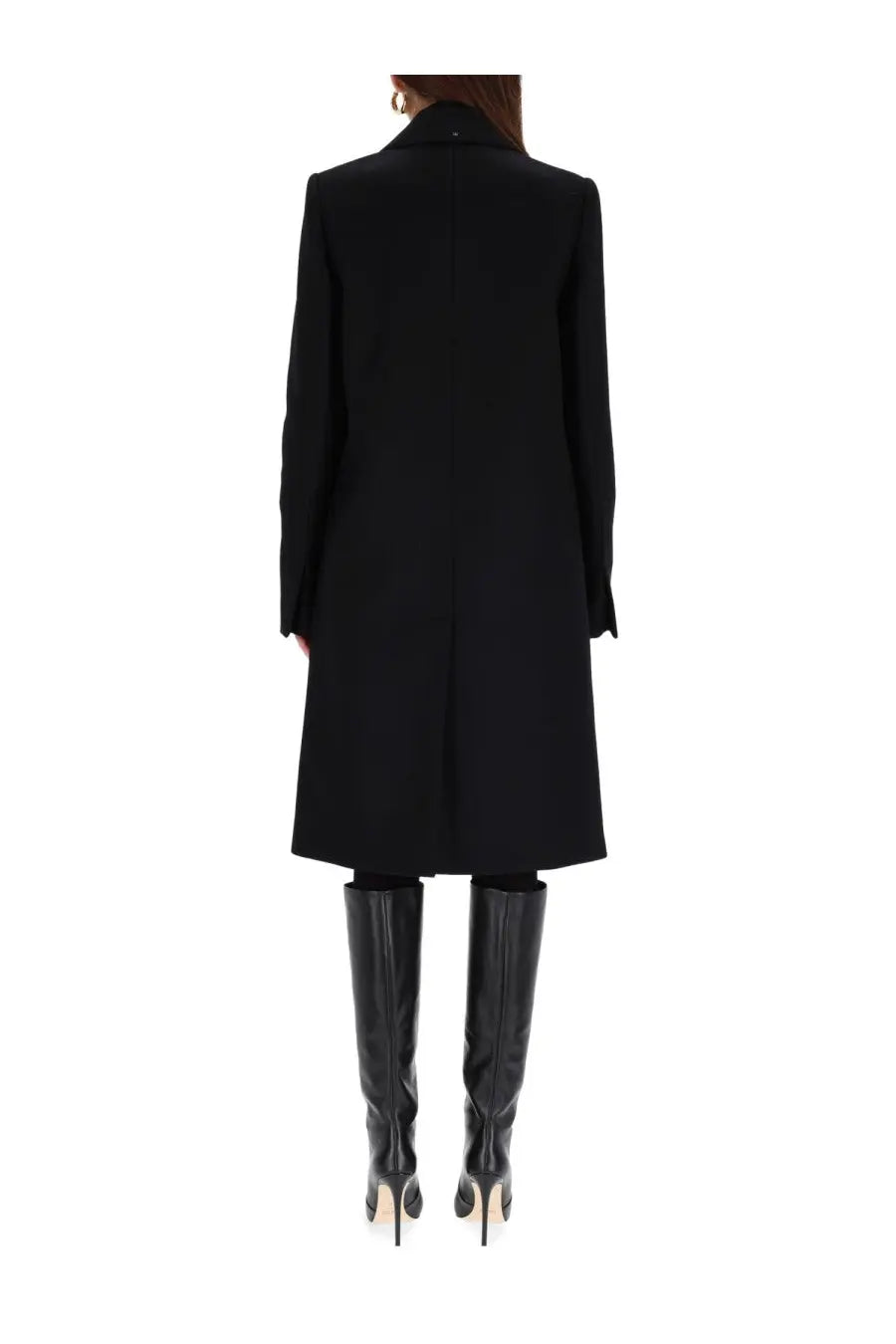 Sportmax women’s black wool coat with classic tailored fit and notched collar ideal for stylish outerwear