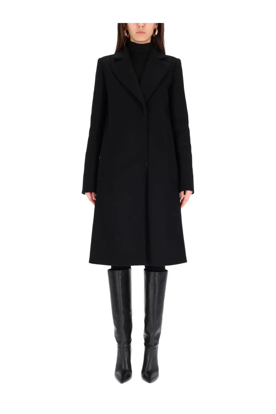Sportmax women’s black wool coat with notched lapels and straight-cut silhouette for elegant outerwear