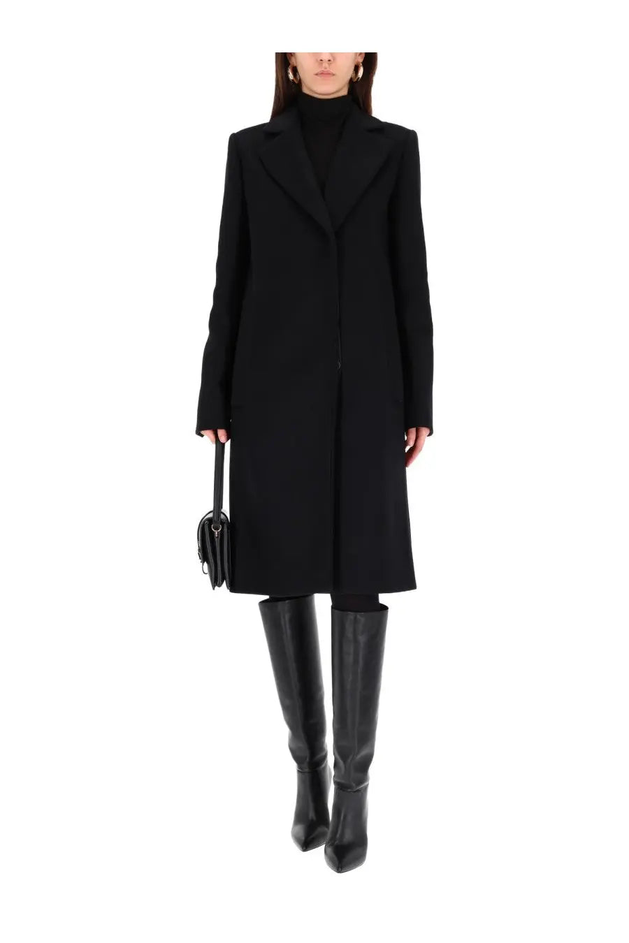 Sportmax women’s black wool coat with notched lapels and straight hemline for stylish cold weather wear