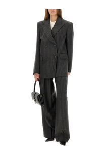 Sportmax women’s double breasted blazer belfordi123 in dark gray pinstripe with a structured silhouette and notched lapels