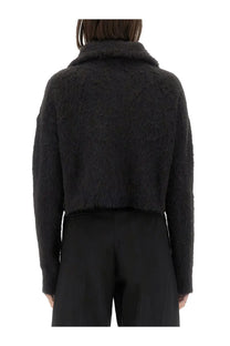 Sportmax women’s falcon shirt black fuzzy cropped sweater with high collar and textured knit front view