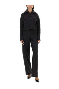 Sportmax women’s Falcon black half-zip knit sweater with plush collar made of textured fabric