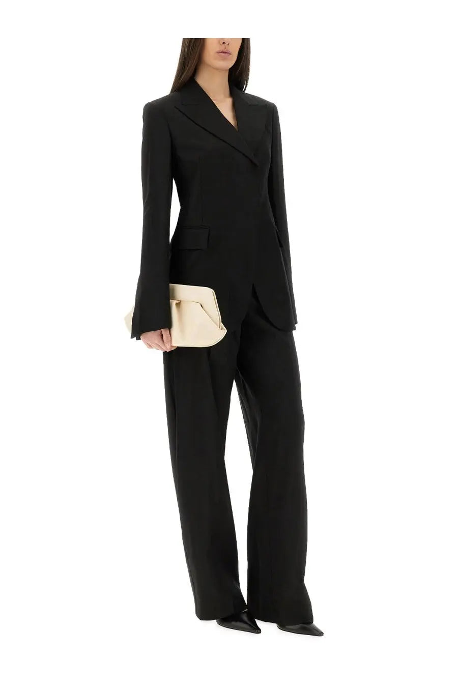 Sportmax women’s black tailored blazer with notched lapel and flared sleeves made from premium fabric
