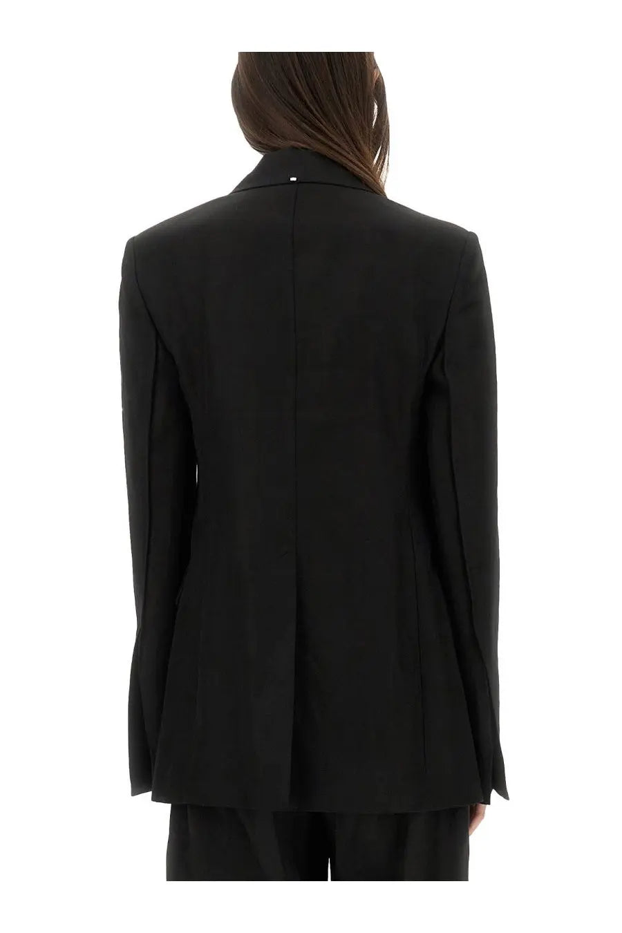 Sportmax women’s black tailored blazer with structured silhouette and subtle back seam detailing shown from the back