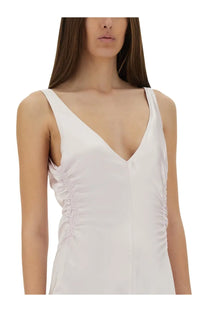 Sportmax women’s long dress katia blue in white satin camisole with delicate ruched detailing along the sides
