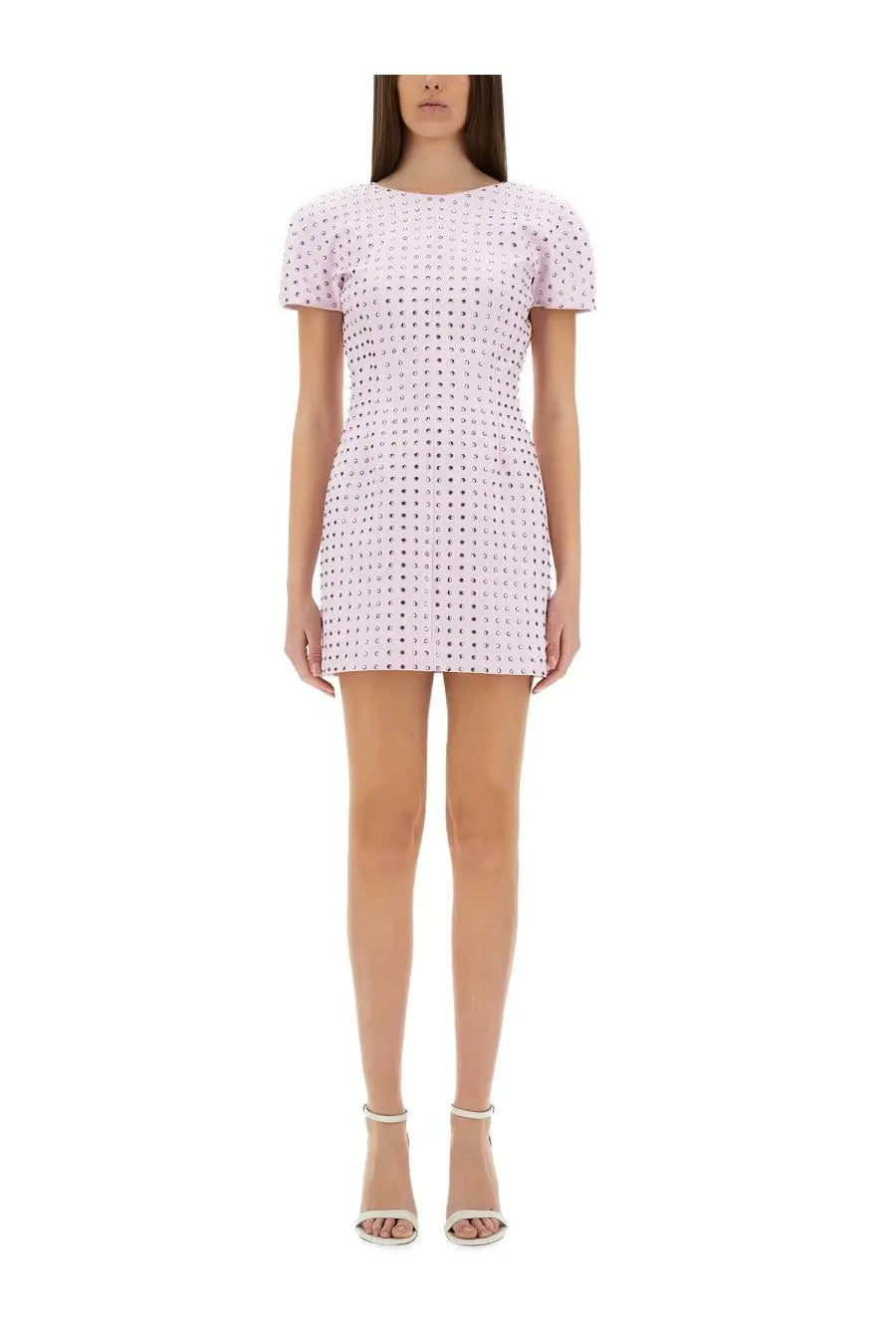 Sportmax women’s mini dress in light pink with short sleeves and textured perforated pattern