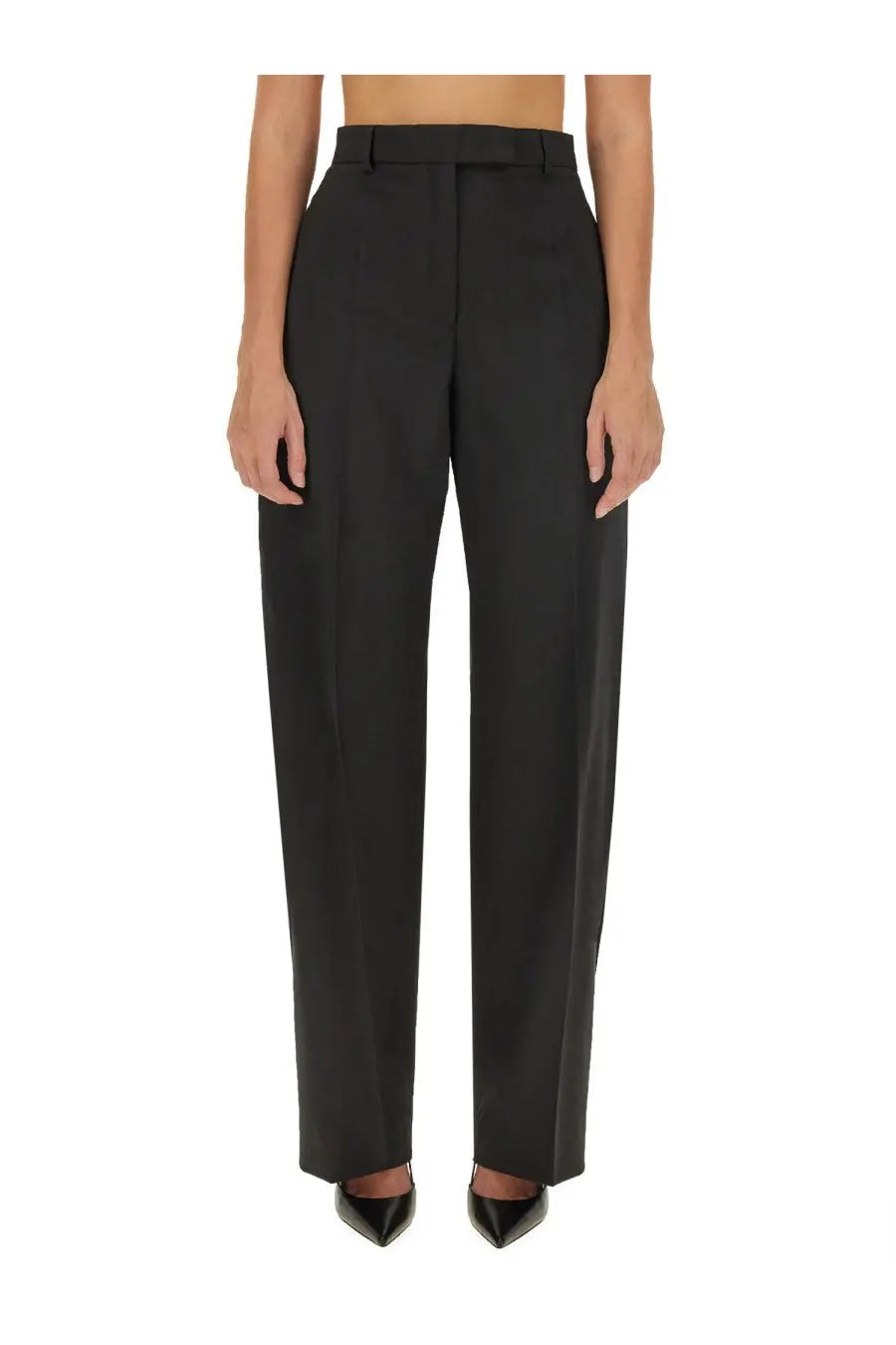 Sportmax women’s black high-waisted tailored trousers with a straight-leg cut in a sleek design