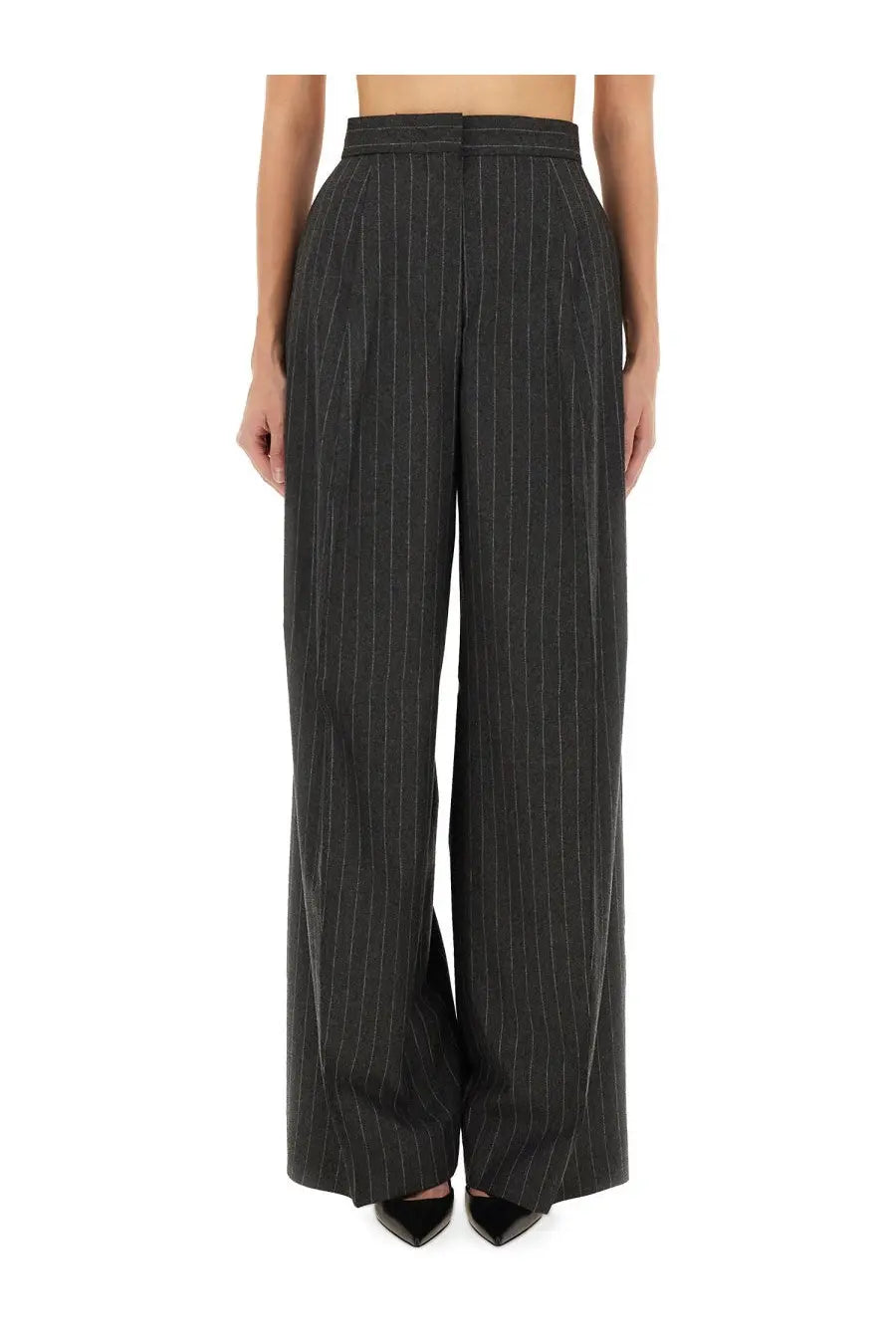 Sportmax women’s pants belgium1234 grey black pinstripe wide-leg trousers with high waist and structured pleats