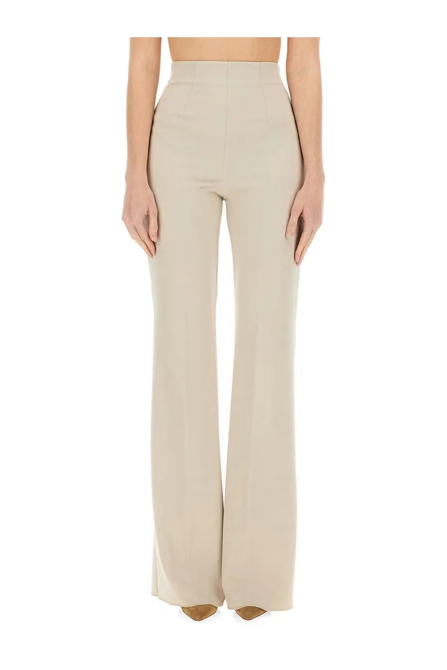 Beige high-waisted wide-leg trousers in smooth tailored fabric from sportmax womens pants olea collection