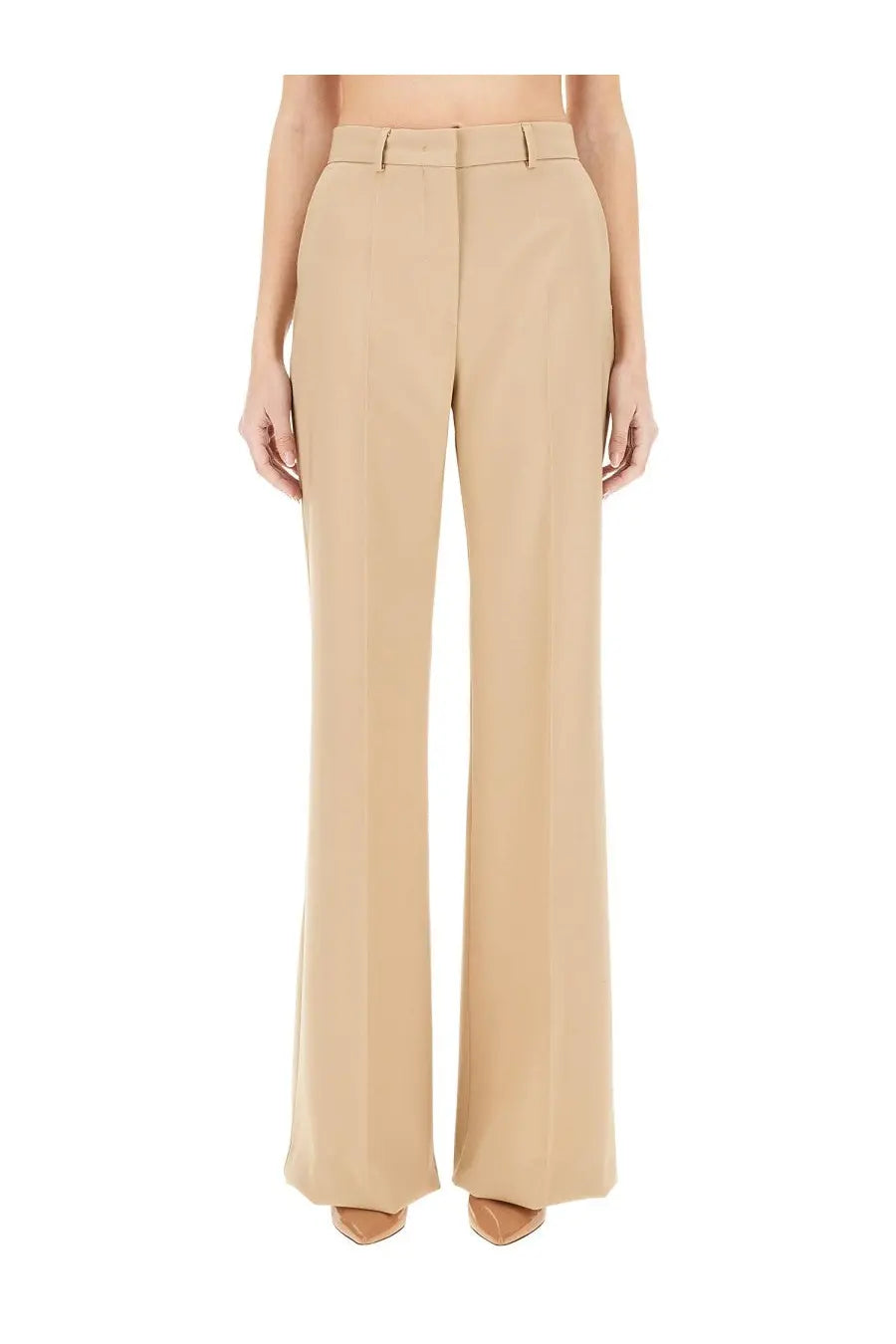 Sportmax women’s beige high-waisted wide-leg pants with tailored fit and subtle front pleats in oxalis fabric