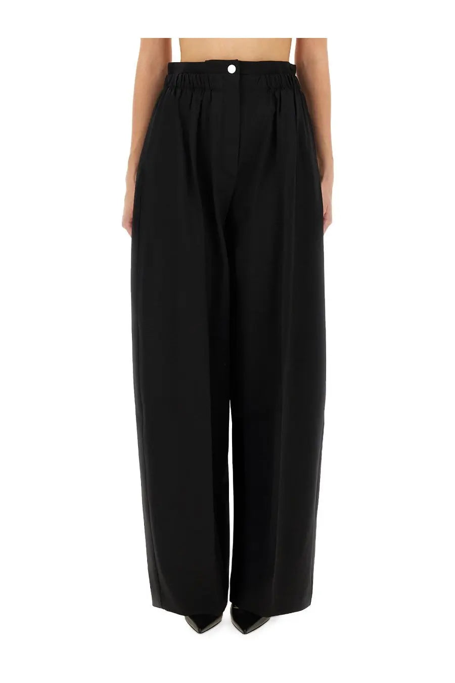 Sportmax women’s pants quito black high-waisted wide-leg trousers with sleek fabric and elastic waistband
