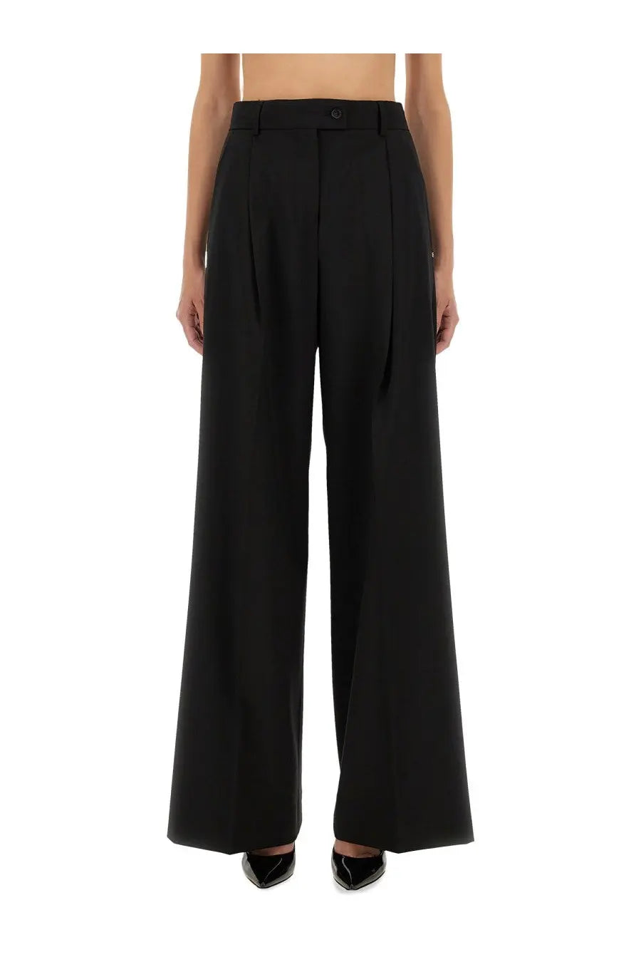 Sportmax women’s black high-waisted wide-leg trousers with tailored pleated design for a sleek look