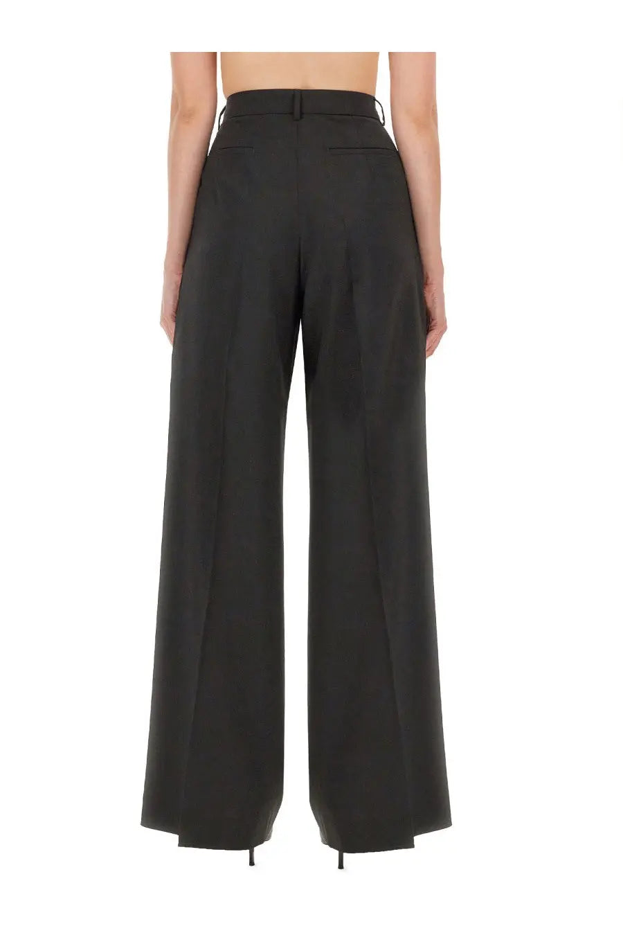 Sportmax women’s black high-waisted wide-leg trousers with tailored fit and subtle front pleats