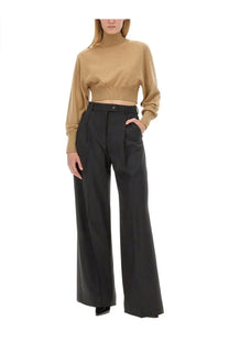 Sportmax women’s black wide-leg trousers with high waist and pleated front in a lightweight fabric