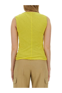 Sportmax women’s yellow ribbed sleeveless top shown from the back with a central seam down the back