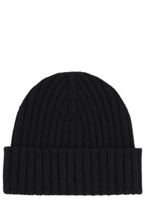 Sporty &amp; Rich unisex black ribbed knit beanie with a folded cuff made of warm fabric for casual wear