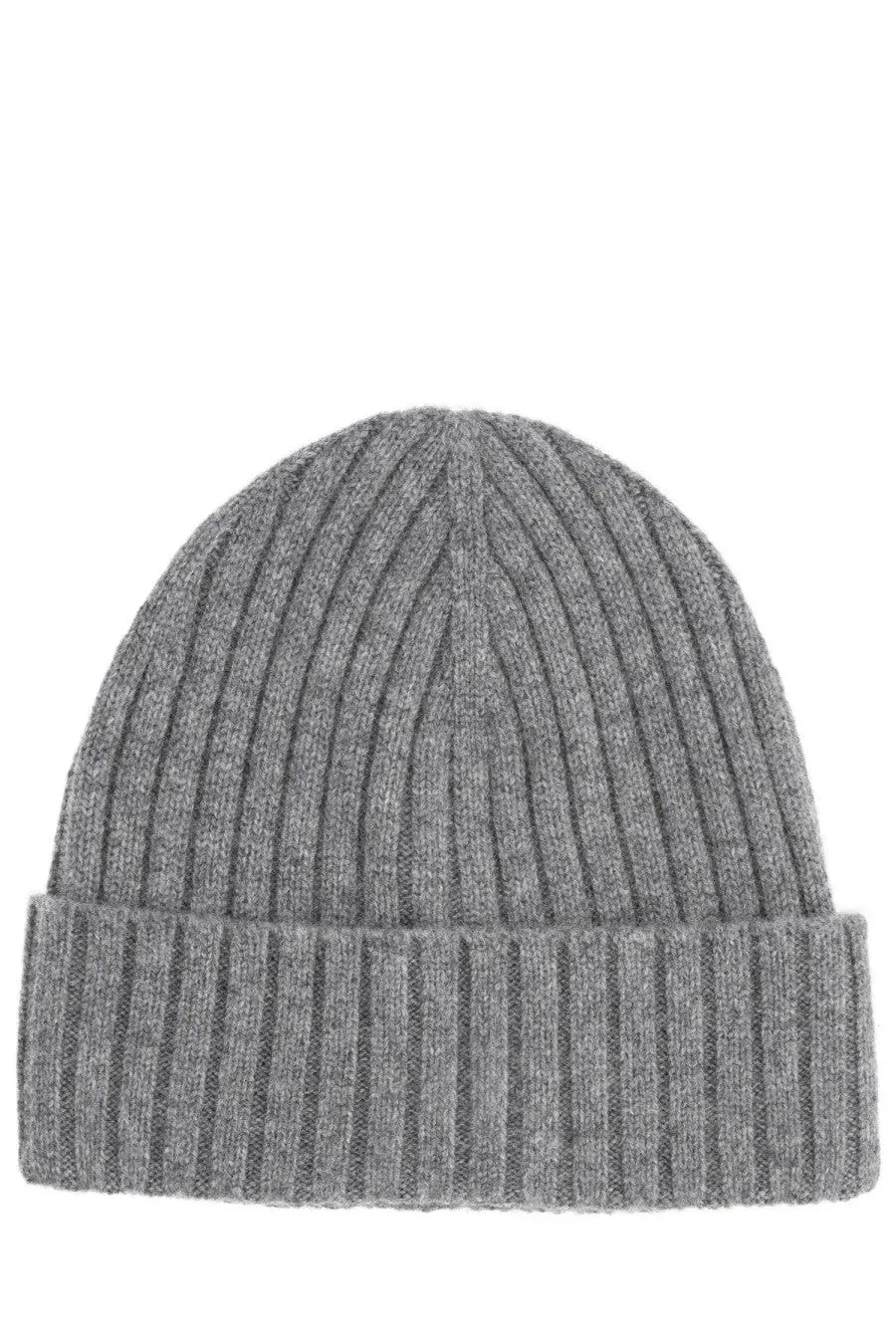 A heather gray ribbed knit beanie with folded cuff from Sporty and Rich unisex cap collection in grey