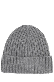 A heather gray ribbed knit beanie with folded cuff from Sporty and Rich unisex cap collection in grey