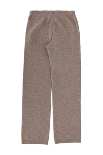 Beige sporty &amp; rich unisex cashmere pants with soft textured fabric and ribbed cuffs designed for comfort and style