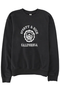 Black cotton unisex crewneck sweatshirt with white sporty and rich graphic seal and los angeles ca print