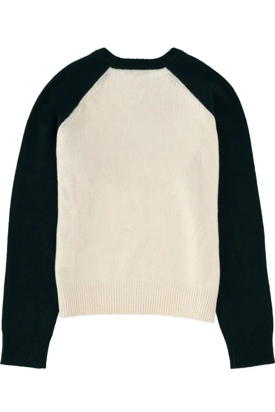 Sporty &amp; rich unisex jersey knit sweater with cream and black raglan sleeves and ribbed cuffs hem and neckline