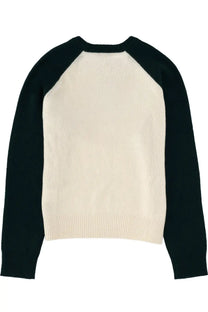 Sporty &amp; rich unisex jersey knit sweater with cream and black raglan sleeves and ribbed cuffs hem and neckline