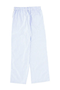 Sporty &amp; Rich unisex cotton pajama pants in light blue and white vertical stripes with elastic waistband
