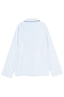 Sporty &amp; Rich unisex pajama shirt in light blue and white stripes with navy collar long-sleeved cotton fabric