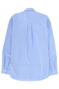 Sporty &amp; rich unisex light blue pinstripe button-down shirt with white vertical stripes and classic collar