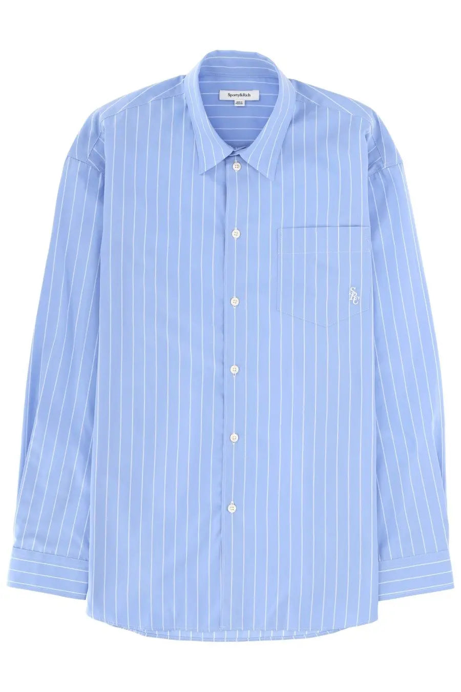 Sporty &amp; rich unisex light blue pinstripe button-down shirt with white buttons and embroidered logo on chest pocket