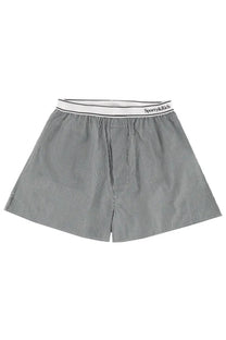 Gray and white vertically striped boxer shorts with branded elastic waistband from sporty and rich unisex striped shorts green collection