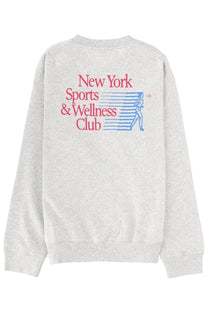 Heather gray Sporty and Rich unisex sweatshirt with retro pink and blue new york sports and wellness club graphic
