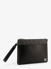 Fendi Men's Squared FF Leather Clutch Black