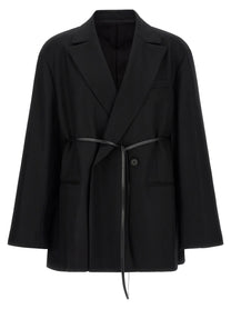 ssstein Flannel Belted Blazer Black, view 2