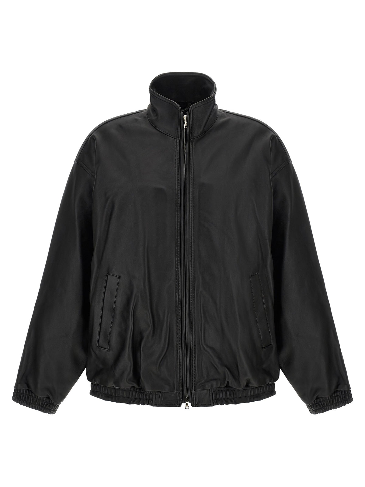 ssstein High Neck Leather Jacket Black
