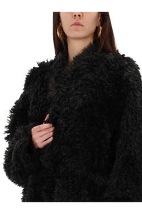 Stand studio women’s coat carolina black plush faux fur with shaggy texture and voluminous sleeves