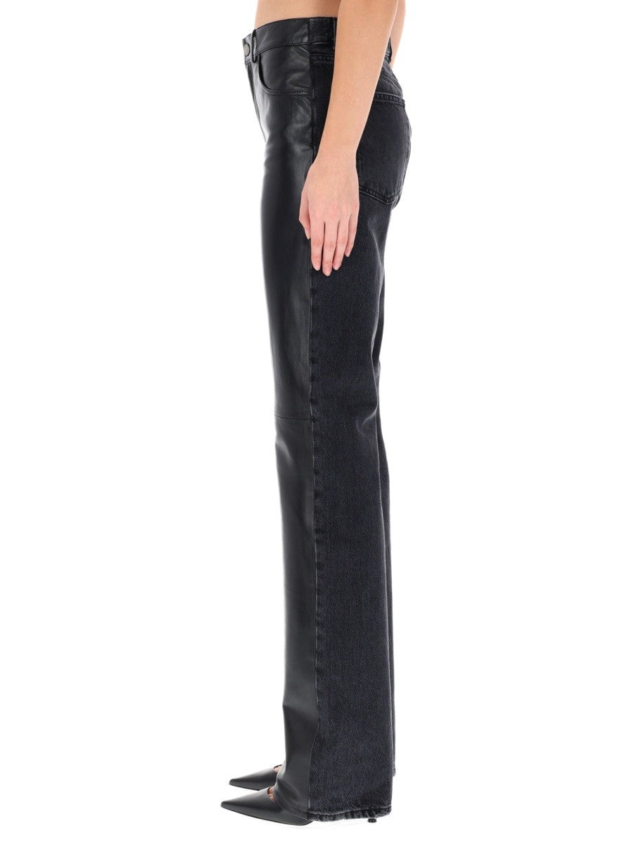 Haikure Women's Star Black Denim &amp; Leather Pants Black