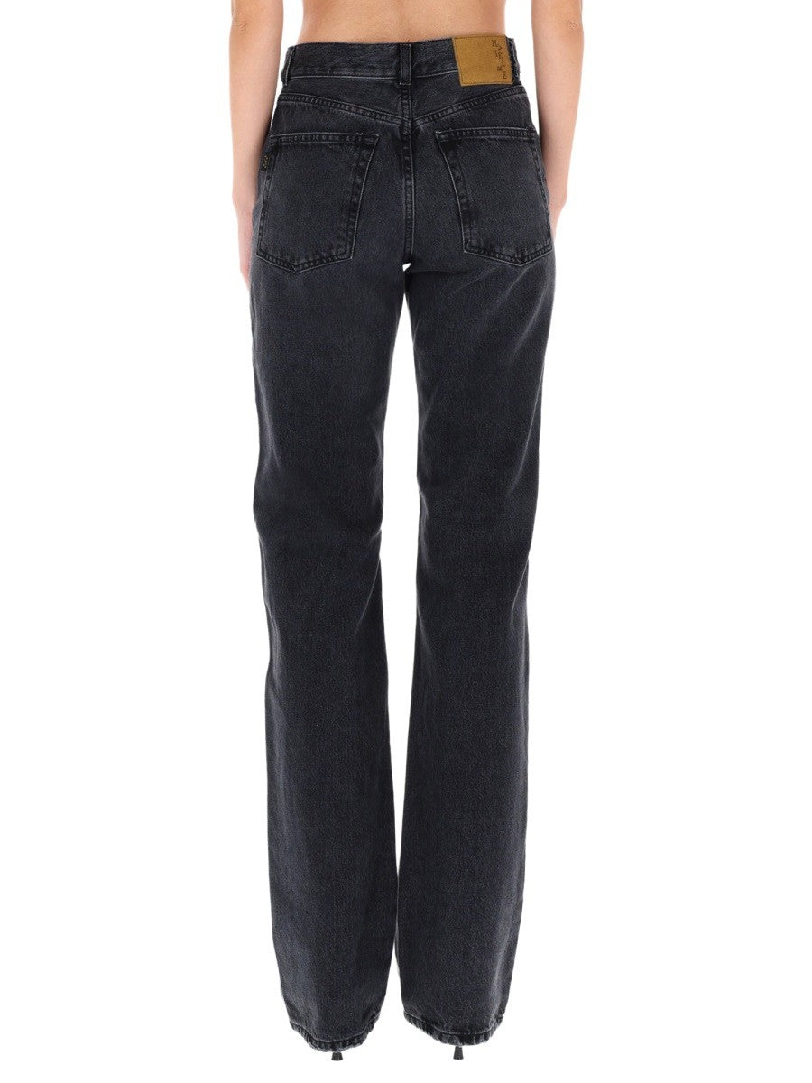 Haikure Women's Star Black Denim &amp; Leather Pants Black