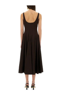 Black sleeveless midi dress with fitted bodice and pleated skirt by staud womens abito midi wells brown