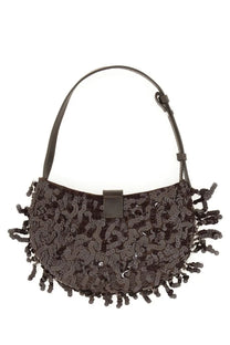 Black sequined shoulder bag with fringe detailing from Staud womens bag Alana Brown collection