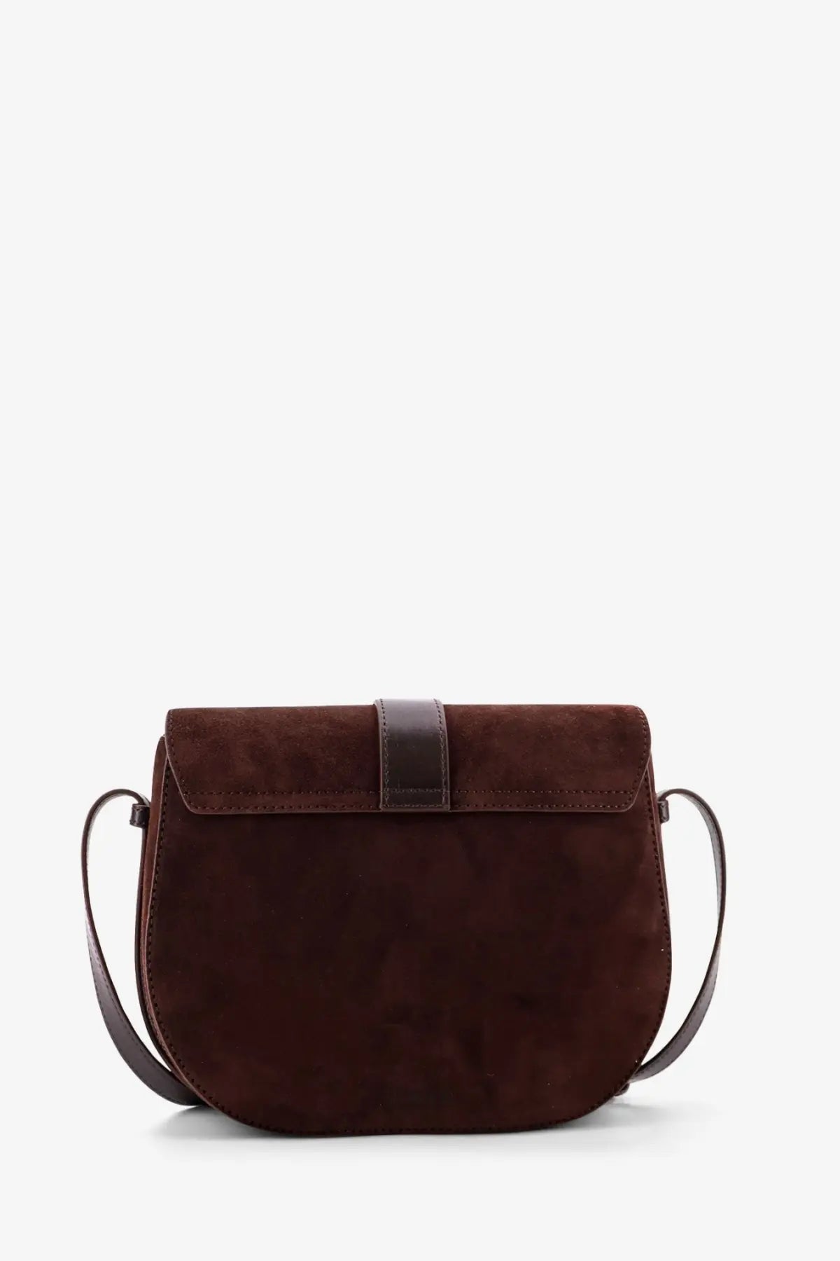Staud women’s bella saddle suede crossbody bag brown with dark brown leather strap and flap closure