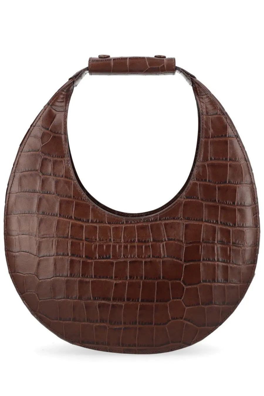 Staud womens borsa moon tote brown crescent crescent shaped handbag in brown crocodile embossed leather with top handle