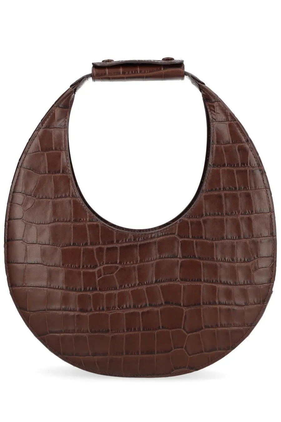 Staud women’s borsa moon tote brown brown crocodile-embossed leather handbag with rounded oval shape and top handle