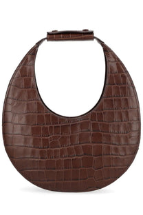 Staud women’s borsa moon tote brown brown crocodile-embossed leather handbag with rounded oval shape and top handle