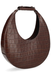 Staud women’s borsa moon tote brown crescent-shaped handbag in brown crocodile-embossed leather with top handle