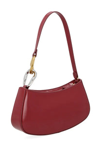 Staud women’s borsa ollie red sleek glossy leather handbag with curved silhouette and gold-tone metal clasp