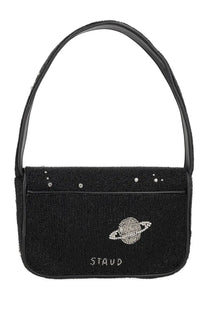 Staud women’s borsa tommy black beaded handbag with sparkling saturn embellishment and subtle star details